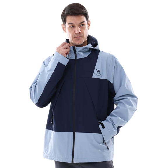 CAMEL Men's Athletic Jakcet Coats Lightweight Waterproof Windbreaker Fashion Outerwear Jackets Sportswear Hooded Casual Outwear Blue