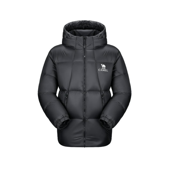 CAMEL Men's Puffer Coat Jacket Lightweight Down Alternative Packable Winter Outerwear Coats Black