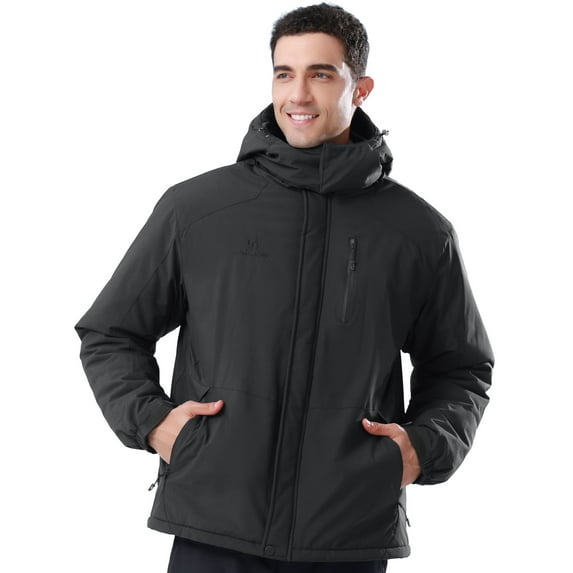 CAMEL Mens Ski Jacket Fleece Trekking Winter Coat Snow Jacket Hooded Windbreaker Hiking Snowboarding Jackets Black S