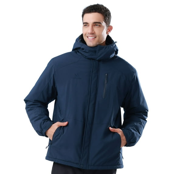 CAMEL Mens Ski Jacket Fleece Trekking Winter Coat Snow Jacket Hooded Windbreaker Hiking Snowboarding Jackets Blue XXL