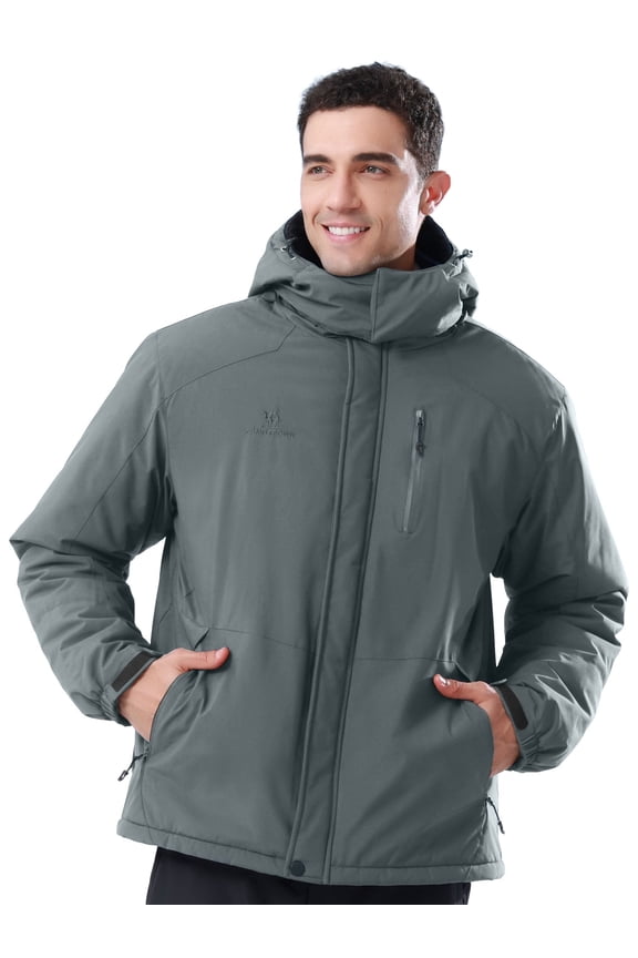 Mens Ski Jacket Fleece Trekking Winter Coat Snow Jacket Hooded Windbreaker Hiking Snowboarding Jackets Dark Gray S