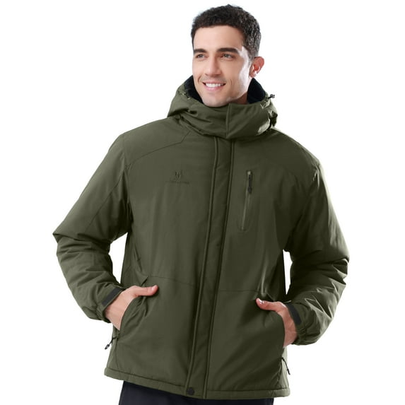 CAMEL Mens Ski Jacket Fleece Trekking Winter Coat Snow Jacket Hooded Windbreaker Hiking Snowboarding Jackets Green S