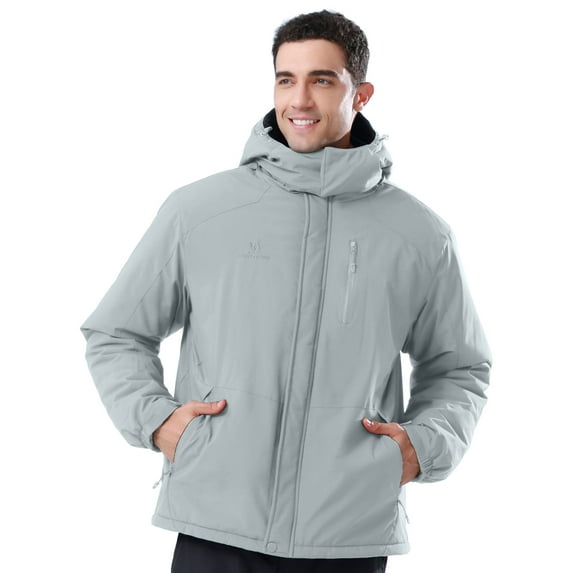 CAMEL Mens Ski Jacket Men's Trekking Winter Coat Snow Jacket Hooded Windbreaker Hiking Raincoat Light Gray XL