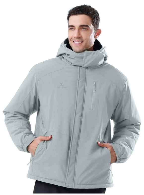 Mens Ski Jacket Men's Trekking Winter Coat Snow Jacket Hooded Windbreaker Hiking Raincoat Light Gray XXL