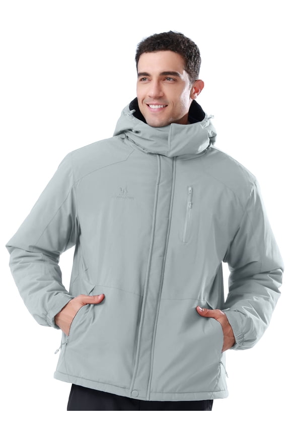 Mens Ski Jacket Men's Trekking Winter Coat Snow Jacket Hooded Windbreaker Hiking Raincoat Light Gray XXL