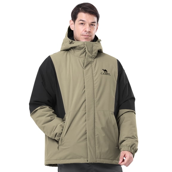 CAMEL Mens Winter Outerwear Coats Warm Cotton Jacket Fashion Parkas Casual Lightweight Jackets Gray Black