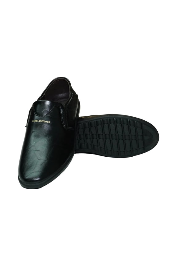 Men's Black Slip - On Faux Leather Loafers with Genuine Leather Insole, Size 8