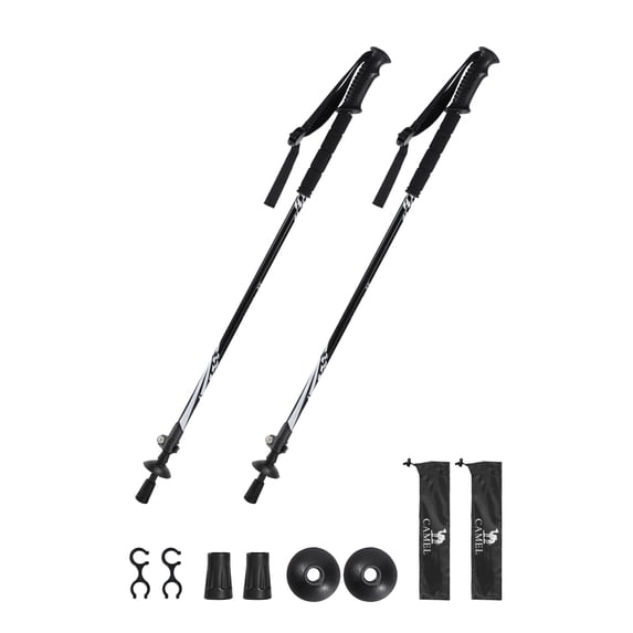 CAMEL Trekking Poles Aluminum Quick Lock Adjustable Hiking Poles with EVA Foam Grip, Lightweight Waliking Sticks 47" for Mountaineering 2PC Black