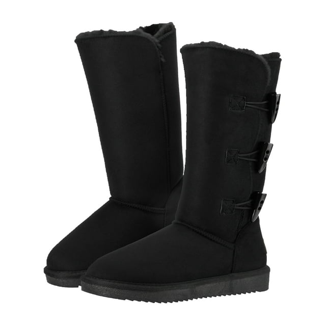 CAMEL Winter Tall Boots for Women Snow Boot Button Fashion Black Boots