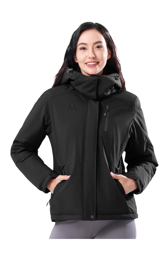 Women's Ski Jackets Waterproof Fleece Jakcet Warm Hooded Windproof Winter Snow Outerwear Coats Black