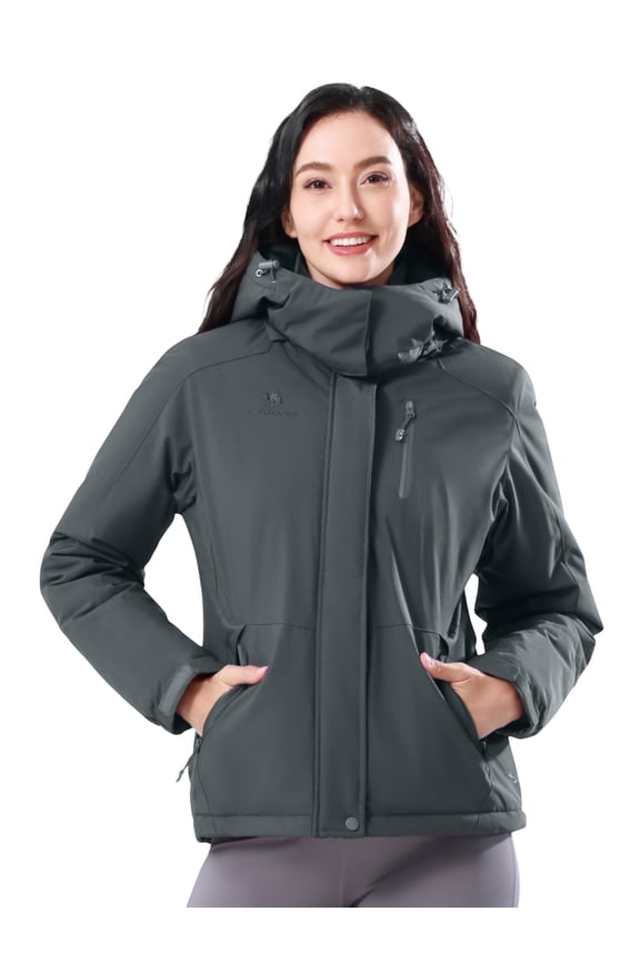 Women's Ski Jackets Waterproof Fleece Jakcet Warm Hooded Windproof Winter Snow Outerwear Coats Grey