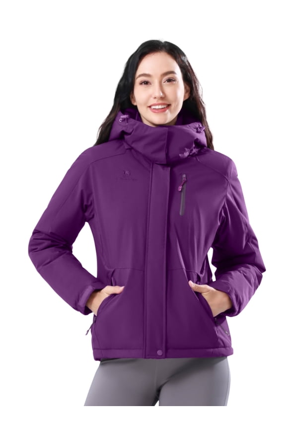 Women's Ski Jackets Waterproof Fleece Jakcet Warm Hooded Windproof Winter Snow Outerwear Coats Purple