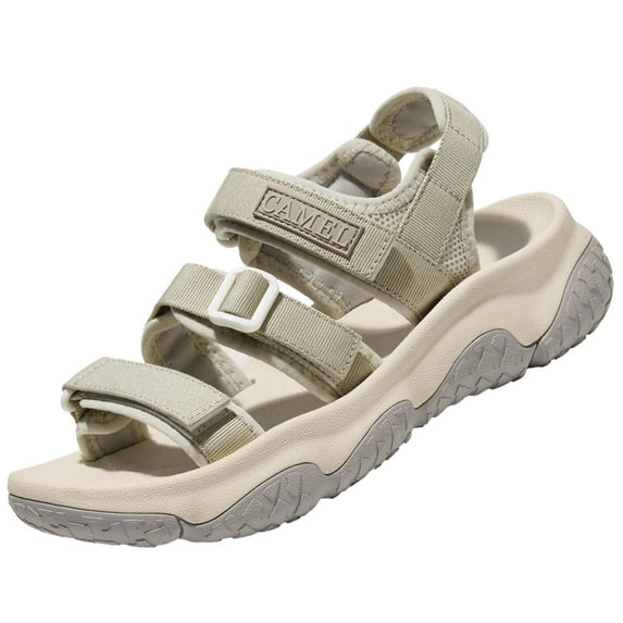 CAMEL Women's Hiking Sandals, Adjustable Straps, Platform, Medium Wide, Open Toe, Beige, US 6.5