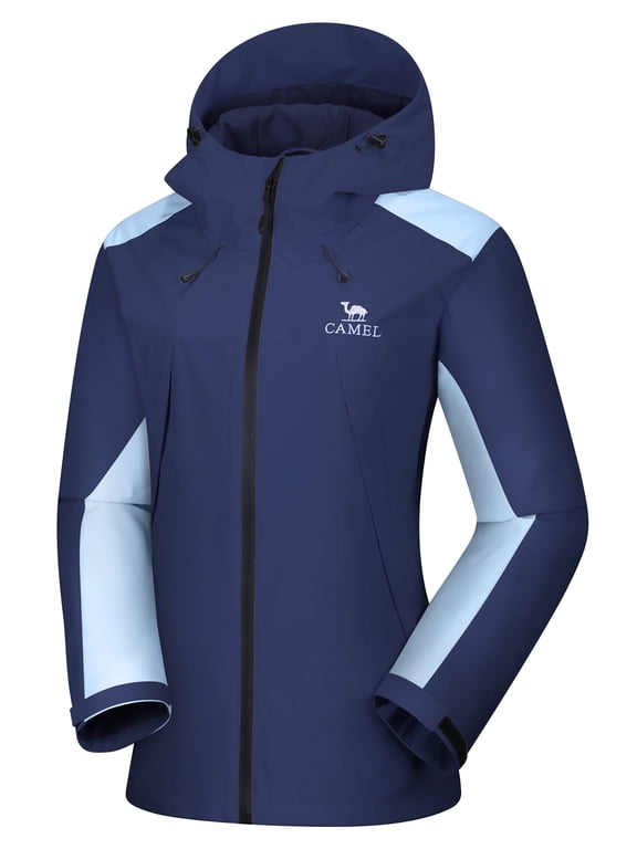 Women's Jackets Lightweight Block Color Raincoat Hooded Windbreaker Casual Coats Light Deep Blue