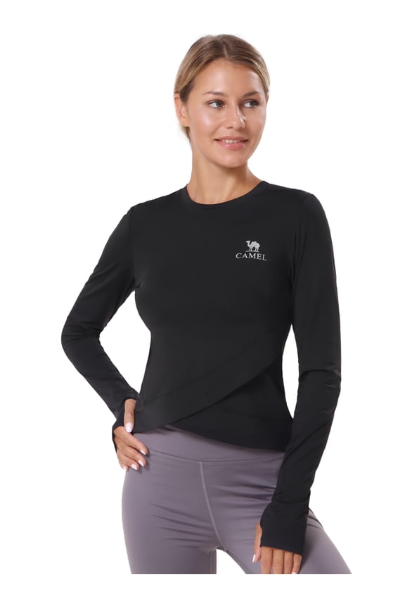 Women's Long Sleeve Rash Guard Shirts UPF 50+ Sun Protection Quick Dry Swim T-Shirt Athletic Workout Tops Shirts Black