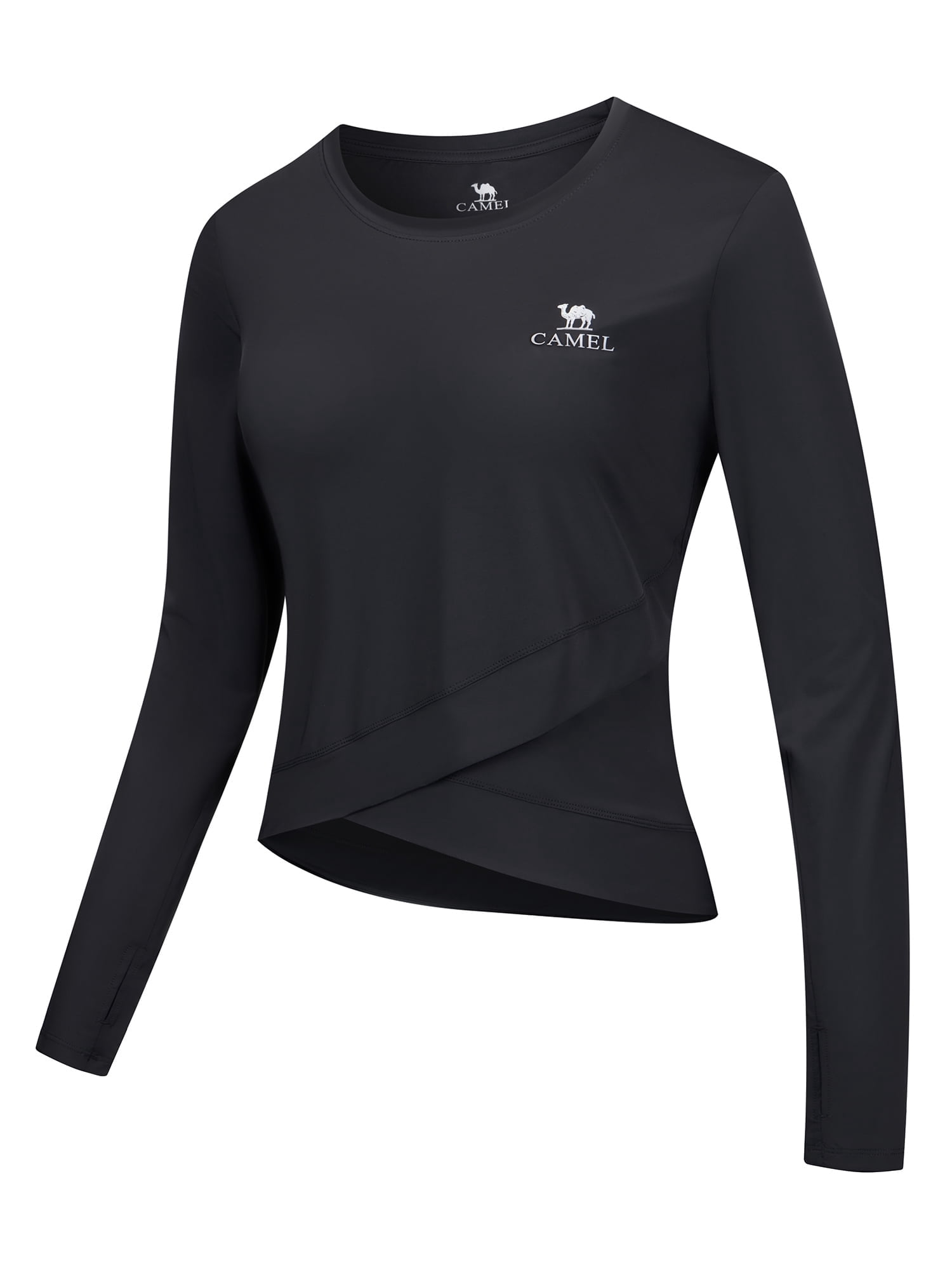 CAMEL Women's Long Sleeve Workout Tops Athletic T-Shirts Cross Gym Yoga ...