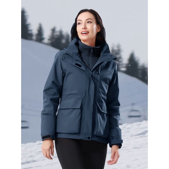 CAMEL Women's Ski Jacket 3 in 1 Outerwear Windbreaker Hiking Jacket Snow Jackets Inner Fleece Winter Coat