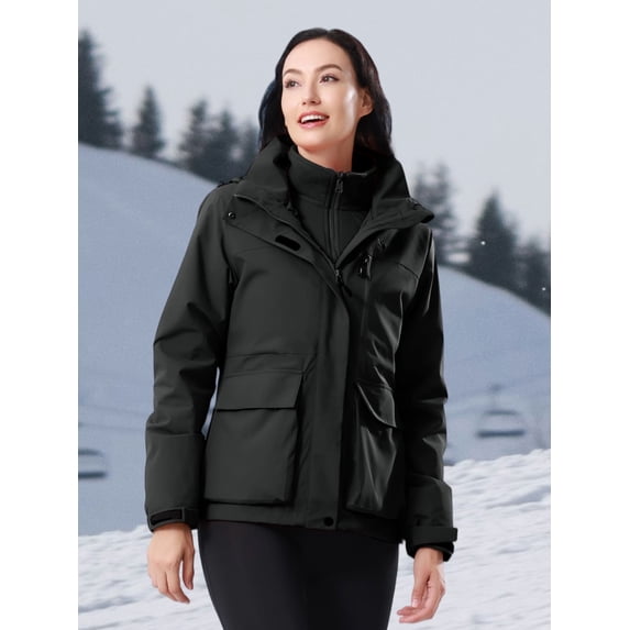 CAMEL Women's Ski Jacket 3 in 1 Outerwear Windbreaker Hiking Jacket Snow Jackets Inner Fleece Winter Coat