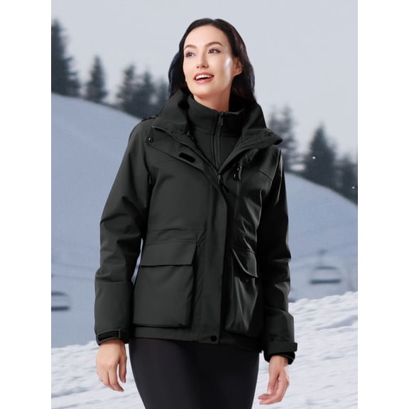 CAMEL Women's Ski Jacket 3 in 1 Outerwear Windbreaker Hiking Jacket Snow Jackets Inner Fleece Winter Coat