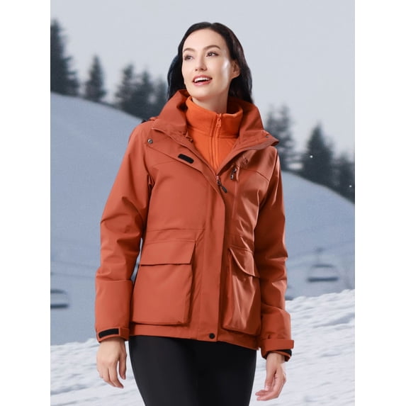 CAMEL Women's Ski Jacket 3 in 1 Outerwear Windbreaker Hiking Jacket Snow Jackets Inner Fleece Winter Coat