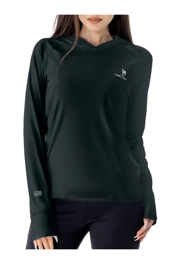 Women's Sun Protection Clothing UPF 50+ Lightweight Womens Activewear Long Sleeve Rash Guard Shirts Breathable Sunscreen Hoodie Workout Tops Outdoor Hiking Black