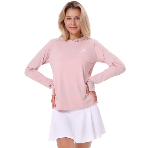 CAMEL Women's Sun Protection Clothing UPF 50+ Lightweight Womens Activewear Long Sleeve Rash Guard Shirts Breathable Sunscreen Hoodie Workout Tops Outdoor Hiking Pink
