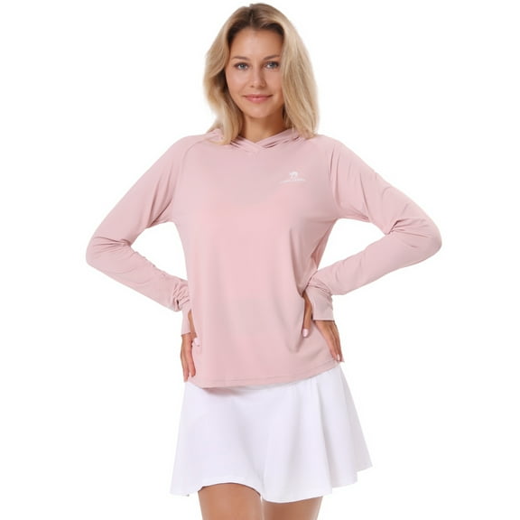 CAMEL Women's Sun Protection Clothing UPF 50  Lightweight Womens Activewear Long Sleeve Rash Guard Shirts Breathable Sunscreen Hoodie Workout Tops Outdoor Hiking Pink