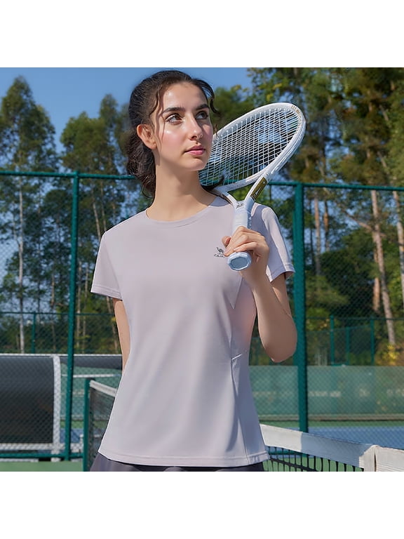 Womens Gym T-shirt Summer Sun Protection Crew Neck Top Quick-dry Breathable Athletic T-shirt