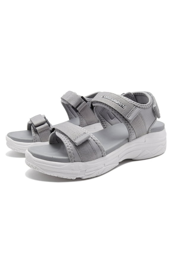 Womens Hiking Sandals Comfortable Walking Sandals Open Toe Adjustable Velcro Sport Slingback Platform Casual Shoes Platform Sandals Gray