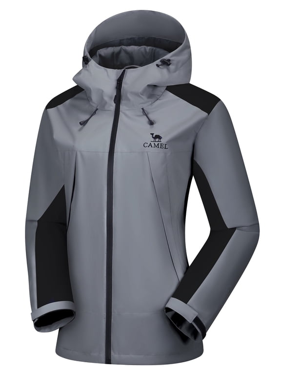 Women's Lightweight Raincoat Hooded Jacket Windbreaker Casual Coat, Black Gray