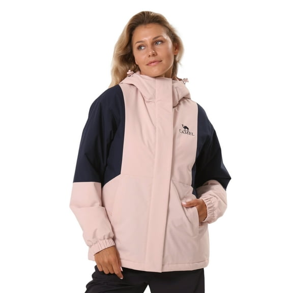 CAMEL Womens Outerwear Coats Winter Warm Cotton Jacket Fashion Parkas Casual Colorblock Jackets Pink Blue