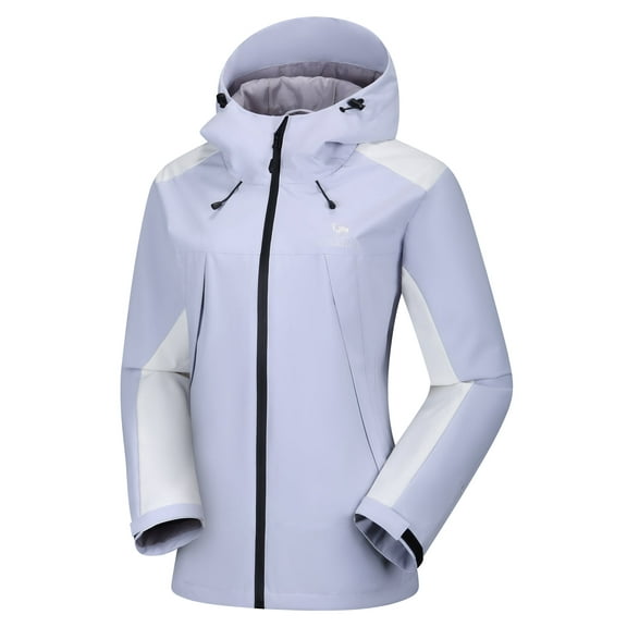 CAMEL Women's Jackets Lightweight Block Color Raincoat Hooded Windbreaker Casual Coats Purple White