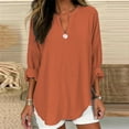 thumbnail image 1 of CAMERIARI Solid Color Long Sleeve V-Neck Tshirts Shirts for Women, Size XL-5XL, Big&Tall, Orange, Women's Long Sleeve Solid Color Button V Neck Cotton and Linen Shirt Loose T Shirt, 1 of 3