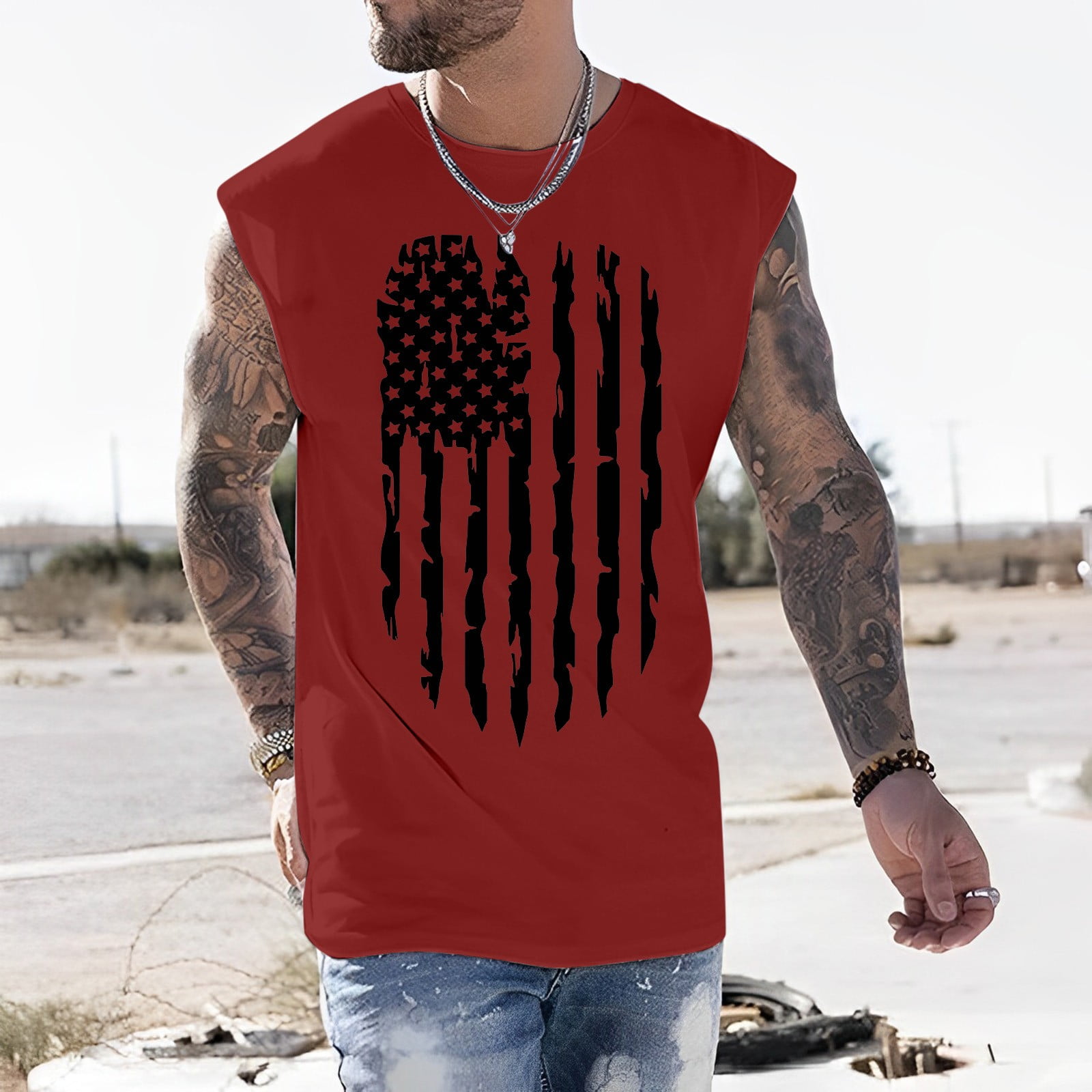 CAMERIARIO Independence Day 4th of July Men's The US Flag Sleeveless