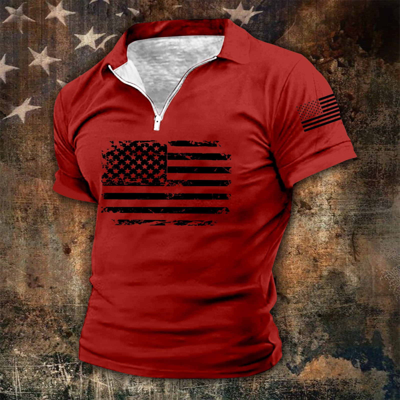 CAMERIARIO Independence Day Men's The US Flag Short Sleeve Fit Polo ...