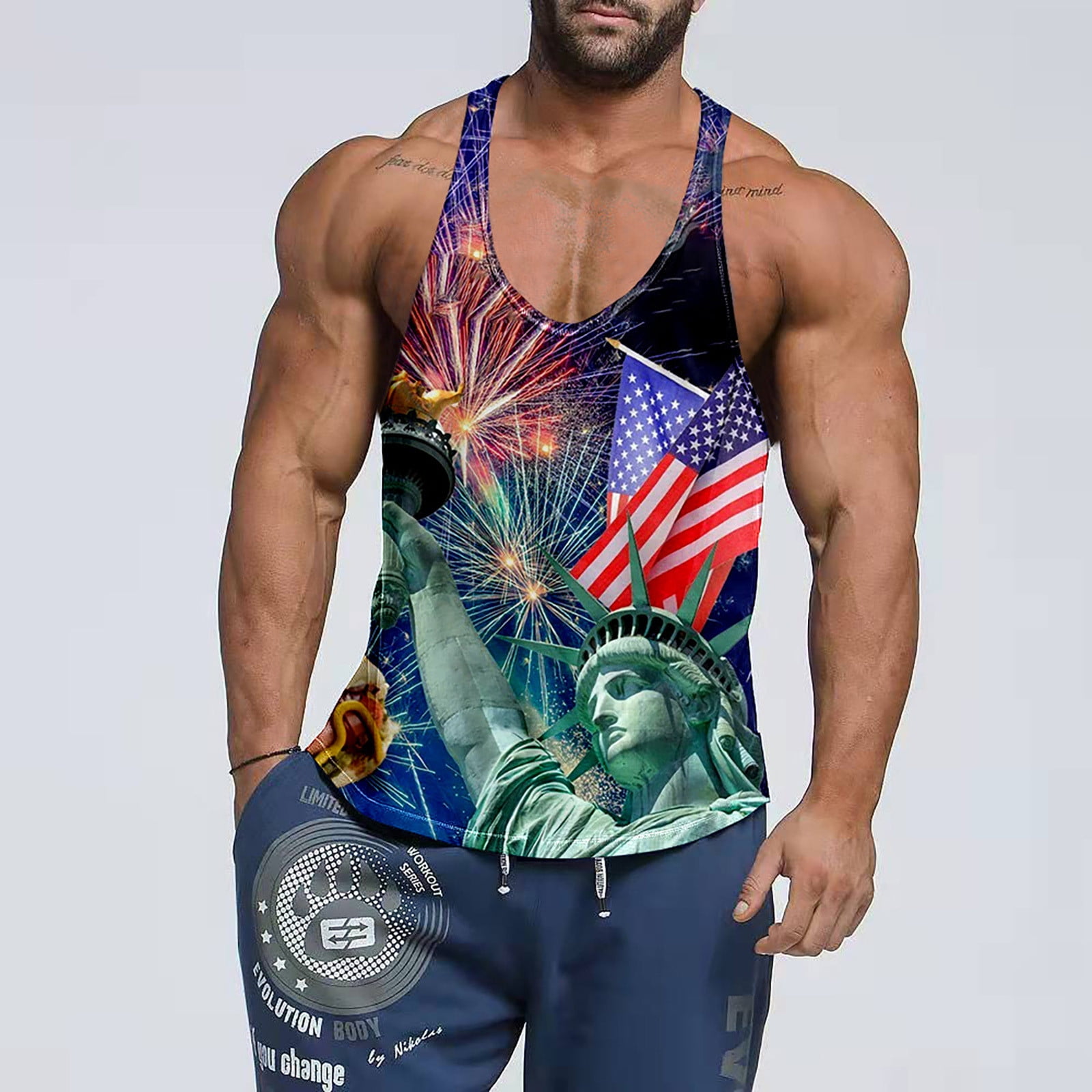 CAMERIARIO Independence Day Men's The US Flag Sleeveless Loose Tank ...
