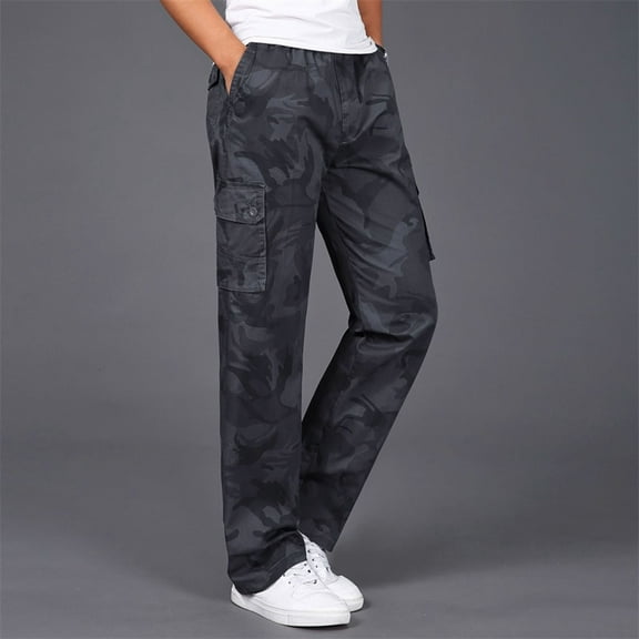 CAMERIARIO Men's Camouflage Loose Cargo Pants, Size L-5XL, Big&Tall Gray