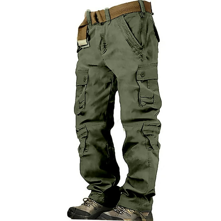 CAMERIARIO Men s Solid Color Pocket Cargo Pants Size 28 44 Big Tall Green Walmart