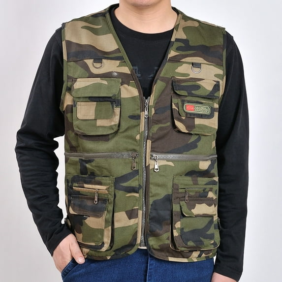CAMERIARIO Men's Vest, Sleeveless, Solid Color, Outdoor Work, Men's Casual Outdoor Work Fishing Travel Photo Cargo Vest Jacket Multi Pockets Multi-color