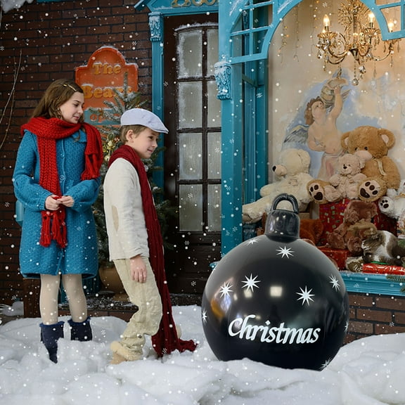 CAMIALA Christmas Decoration ,24in Black Christmas Pattern Inflatable Christmas Decoration Ball,Christmas Outdoor Decor for Garden Lawn Party