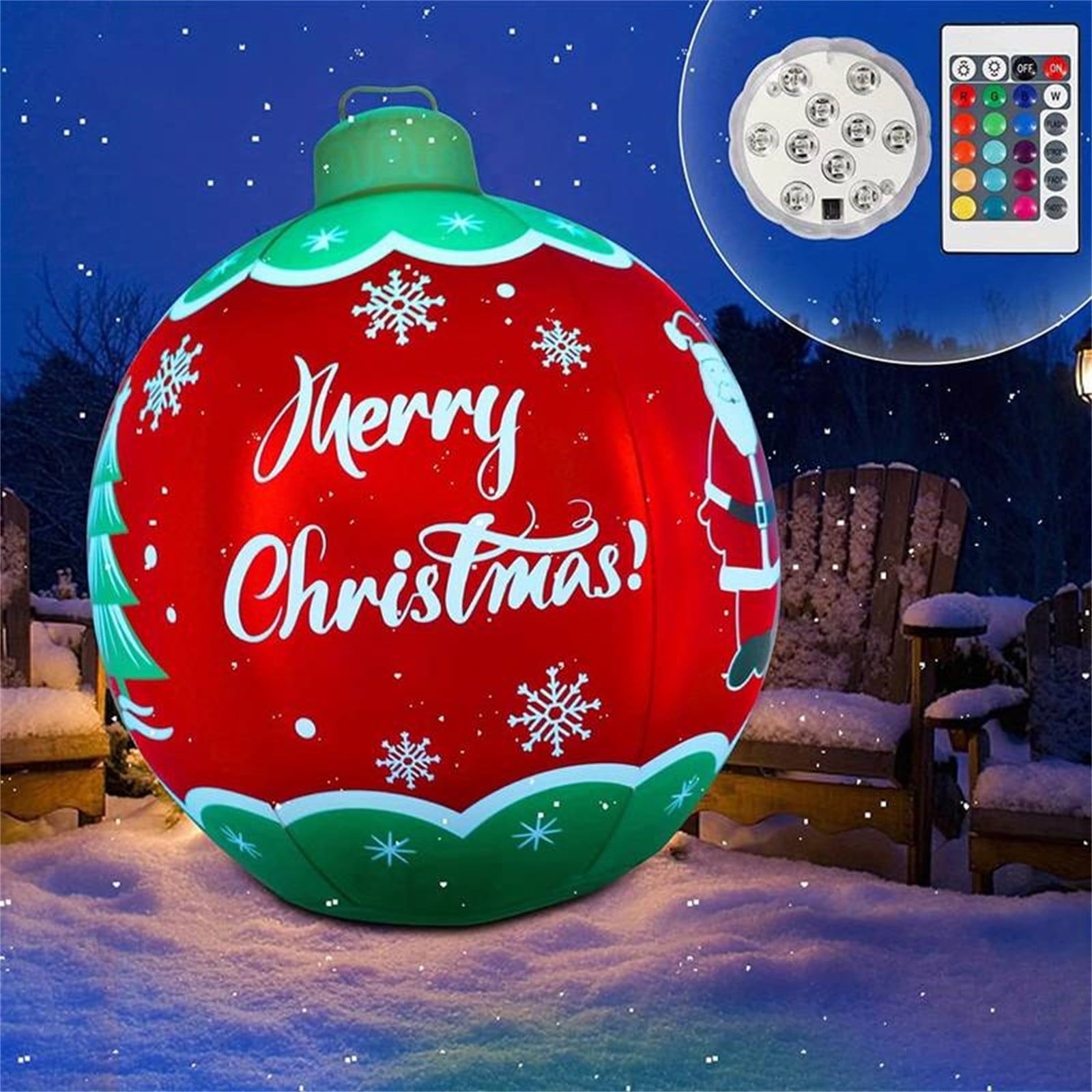 CAMIALA Christmas Inflatables Balls Clearance,24in Red Light Up Letters Pattern Inflatable Christmas Ball,Xmas Outdoor Decor for Garden Lawn Party