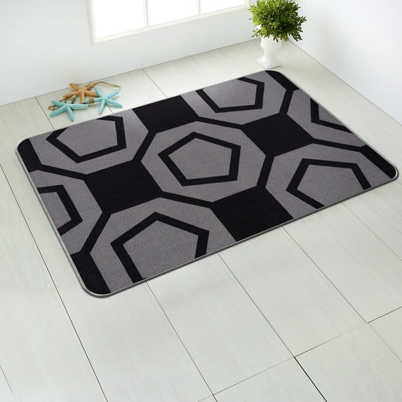 CAMILSON Area Rug - 2'x3' Modern Geometric Stripe Rugs for Indoor – Black Non Slip Carpet for Entryway, Hallway Mats, Kitchen, Bedroom, Living Room