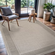 CAMILSON Bordered Non Shedding Easy-Cleaning Indoor Outdoor Easy Jute Rug Bone 5x7