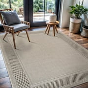 CAMILSON Bordered Non Shedding Easy-Cleaning Indoor Outdoor Easy Jute Rug Bone 6x9