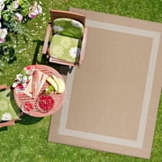 CAMILSON Bordered Washable Indoor Outdoor Area Rug Beige 8 x 10