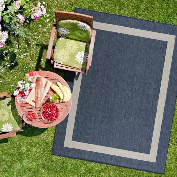 CAMILSON Bordered Washable Indoor Outdoor Area Rug Blue 9 x 12