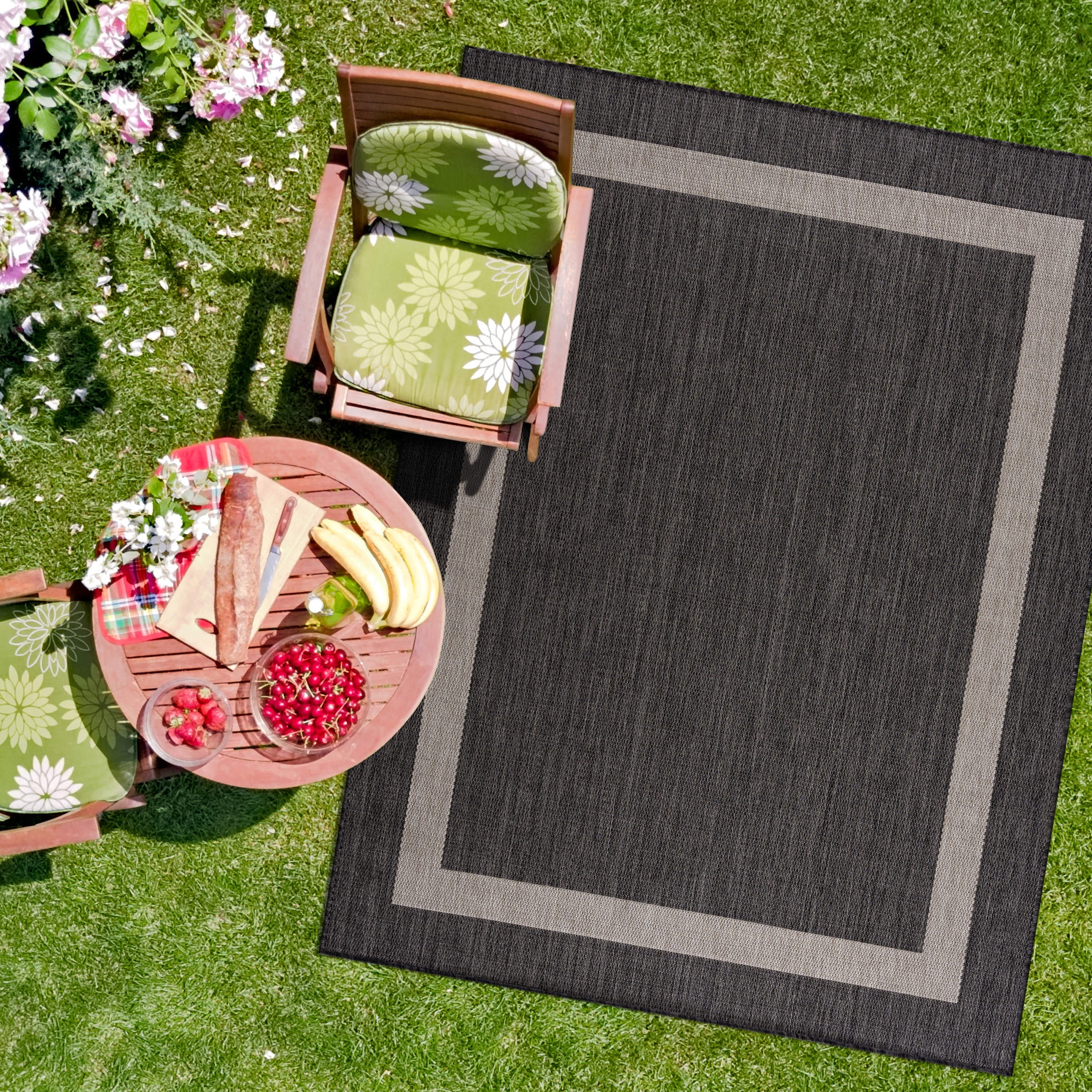 CAMILSON Bordered Washable Indoor Outdoor Area Rug Grey 5 x 7 - Walmart.com