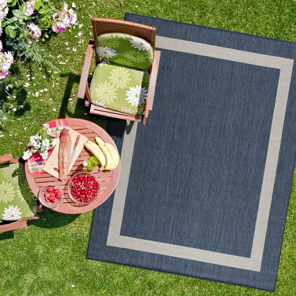 CAMILSON Bordered Washable Indoor Outdoor Rug Blue 5x7