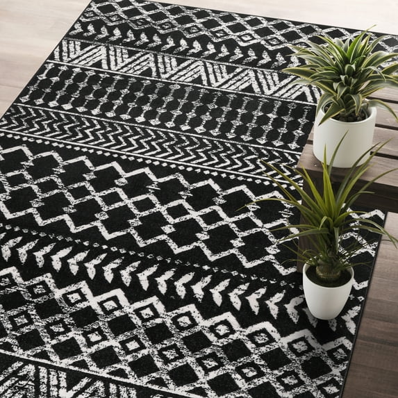 CAMILSON Crystal Black Area Rug 2'x3' Boho for Living Room Bedroom Dining Room Black Indoor Area Rugs