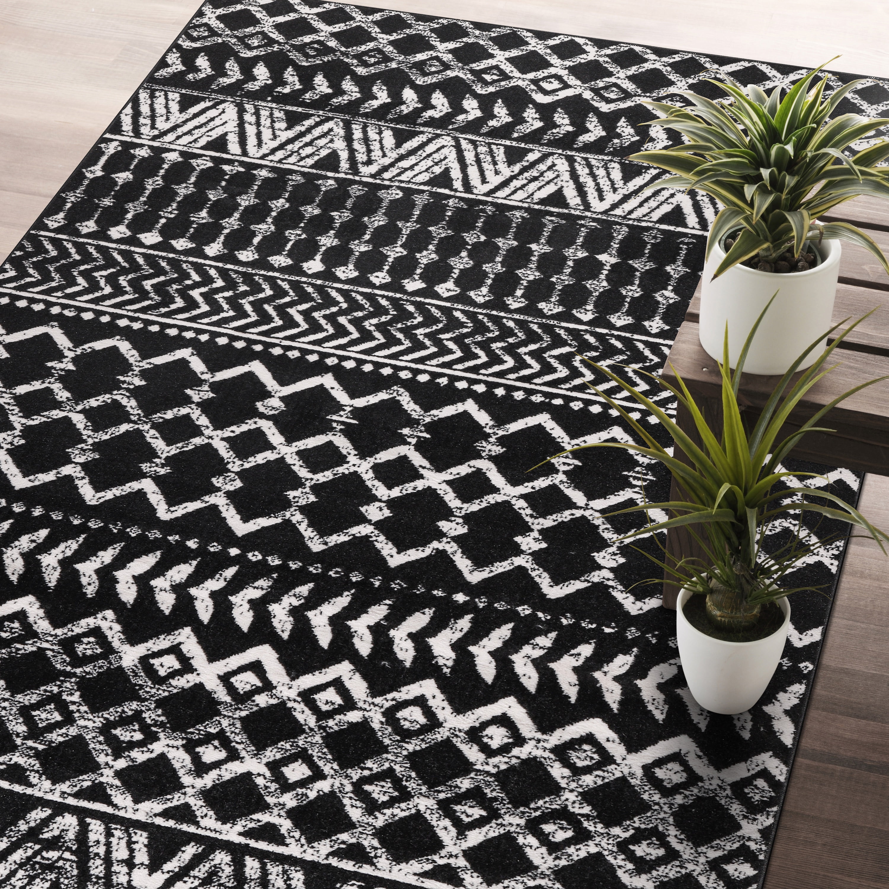CAMILSON Crystal Black Area Rug 5'x7' Oval Boho for Living Room Bedroom Dining Room Black Indoor Area Rugs